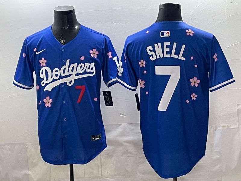 Men Nike 2026 Los Angeles Dodgers #7 Snell Blue Sakura Edition Game MLB Jersey 0012->los angeles dodgers->MLB Jersey